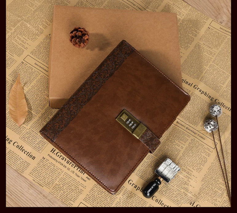 Diary A5 Notebook with Lock Journal Binder Notepad Ring Bullet Note Book Office Agenda Planner Spiral Retro Stationery Organizer