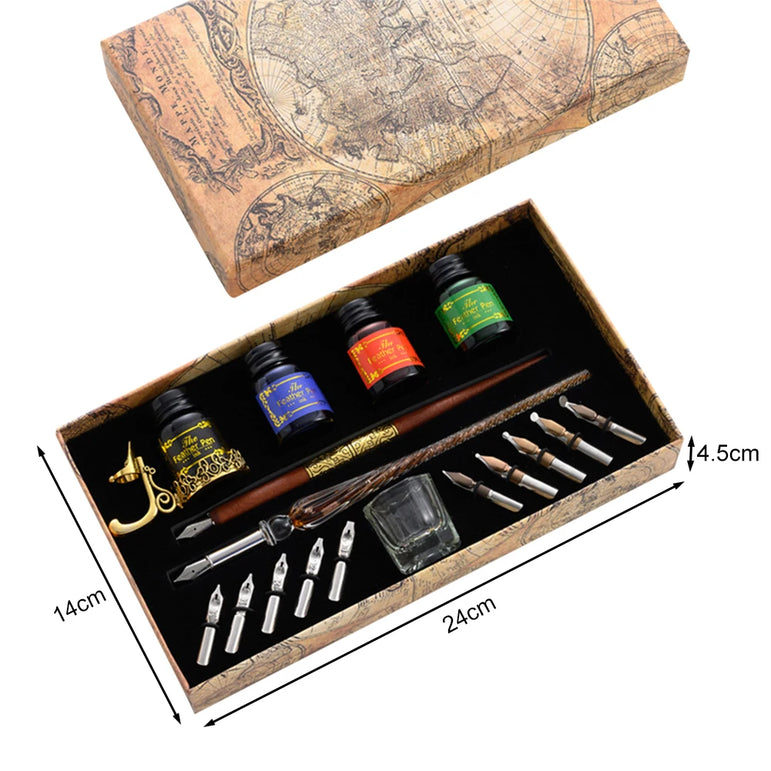 European Dip Pen Fountain Retro Starry Sky Glass Ink Calligraphy Student Writing Exquisite Stationery Dip Pen Sets Gift