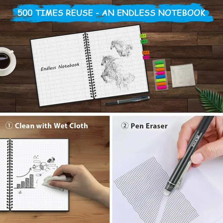 HOMESTEC A4 Reusable Erasable Notebook With Pen&Cloth Microwave Heating Waterproof Notepad Office School Smart Notebook