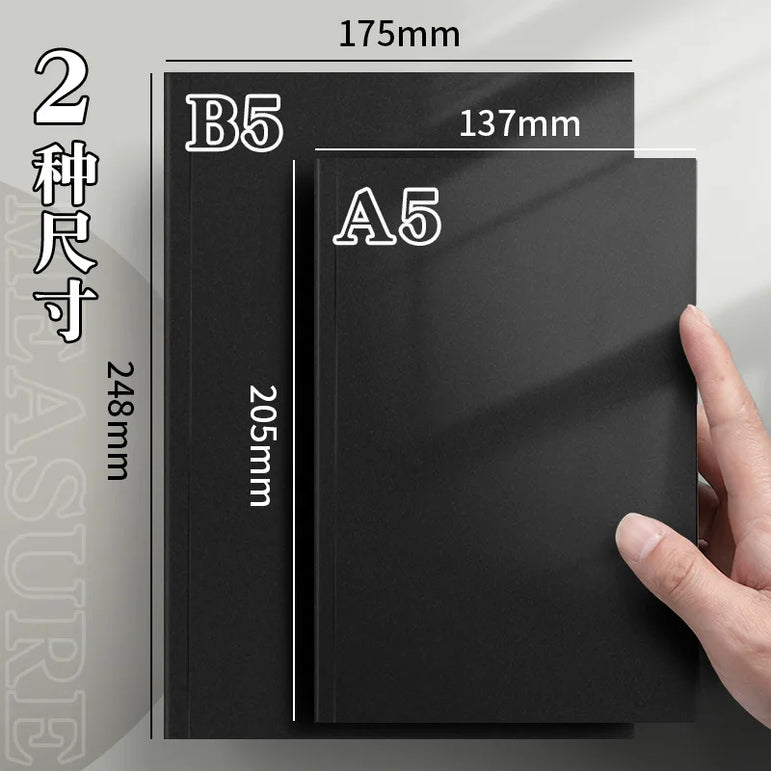 128 Sheets 256 Page Number  Black Card  Notebook Notepad Student Square Blank Drawing Notebook