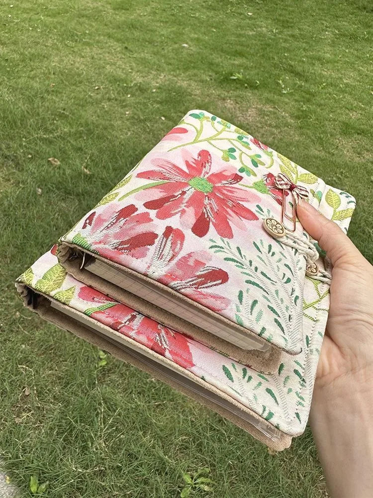 A5 Handcrafted Journal with Embroidered Floral Fabric Cover,Personalized Life Journal,Aesthetic Notebook for Writing & Planning