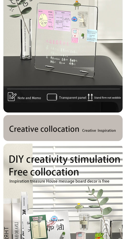 Desktop message board Acrylic transparent notepad Office memo board can be written home memo board magnetic desktop board