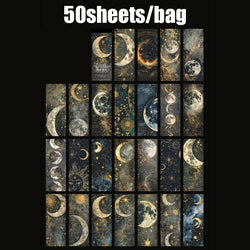 50pcs/bag moon phase theme stamping material book moon earth planet landscape material paper DIY handbook decoration cardstock