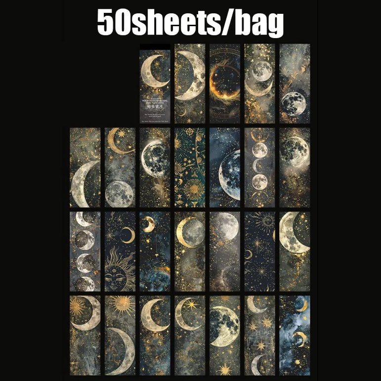 50pcs/bag moon phase theme stamping material book moon earth planet landscape material paper DIY handbook decoration cardstock