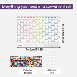 Full Year Wall Calendar 2025 365 Day Poster Calendar Wall Hanging Yearly Planner Thick Paper Calendar With Colored Stickers