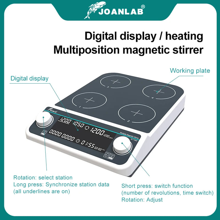 JOANLAB Multiple Magnetic Stirrer Hot Plate Digital Display Laboratory Stirrer Magnetic Mixer Heating Four-station Six-Position