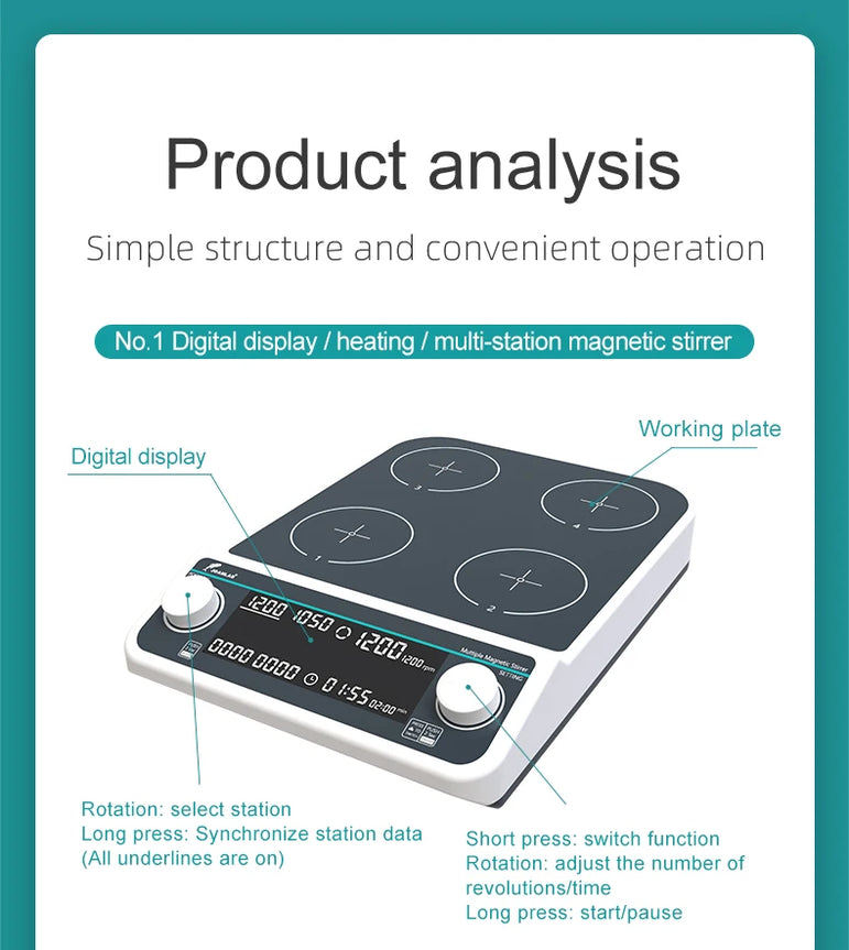 JOANLAB Multiple Magnetic Stirrer Hot Plate Digital Display Laboratory Stirrer Magnetic Mixer Heating Four-station Six-Position