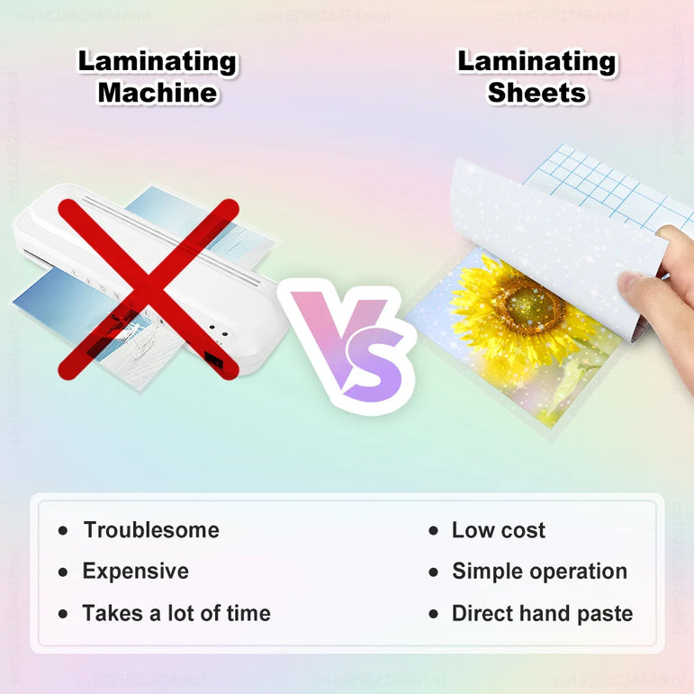50 Sheets Glitter Cold Lminated Film Overlay Photo Paper Card DIY A4 Size Cold Laminating Sheet Waterproof Transparent Paper