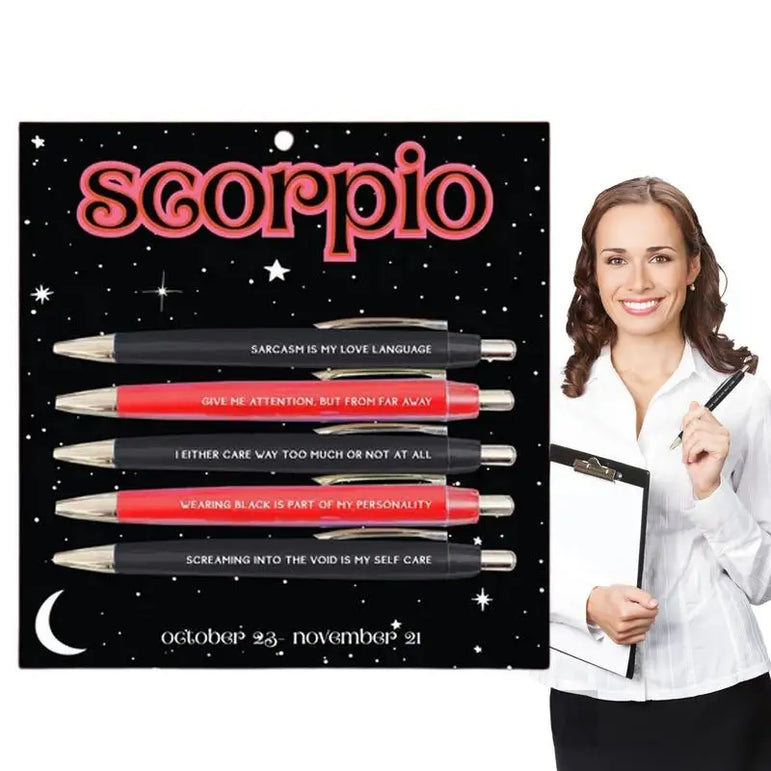 Funny Adult Pens Retractable Ballpoint Pen 5pcs Cute Constellation Pattern Pen Set Stationery Supplies For Homes Classrooms