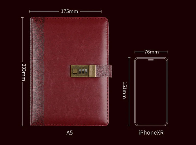 Diary A5 Notebook with Lock Journal Binder Notepad Ring Bullet Note Book Office Agenda Planner Spiral Retro Stationery Organizer