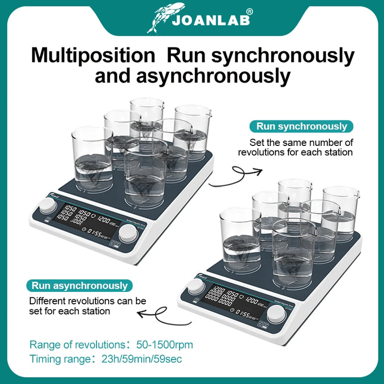 JOANLAB Multiple Magnetic Stirrer Hot Plate Digital Display Laboratory Stirrer Magnetic Mixer Heating Four-station Six-Position