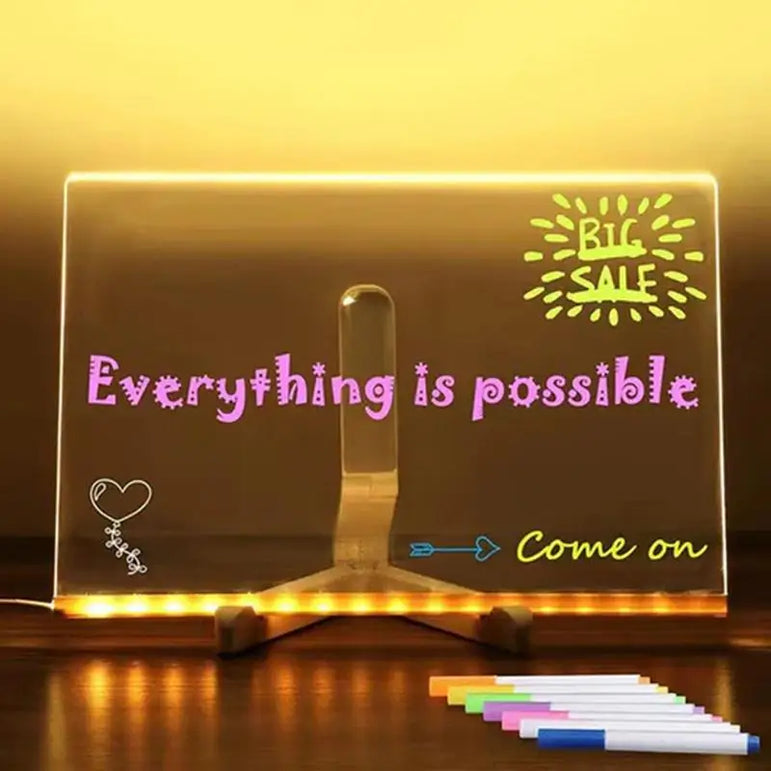 Acrylic Memo Board Dry Erase Board Bedside Lamp Notepad Message Board With 7 Colorful Pen LED Desktop Whiteboard For Kids