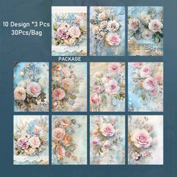30pcs/pack Light Material Paper Dream Series Three-dimensional Simulation Flower Handbook Base Sticker