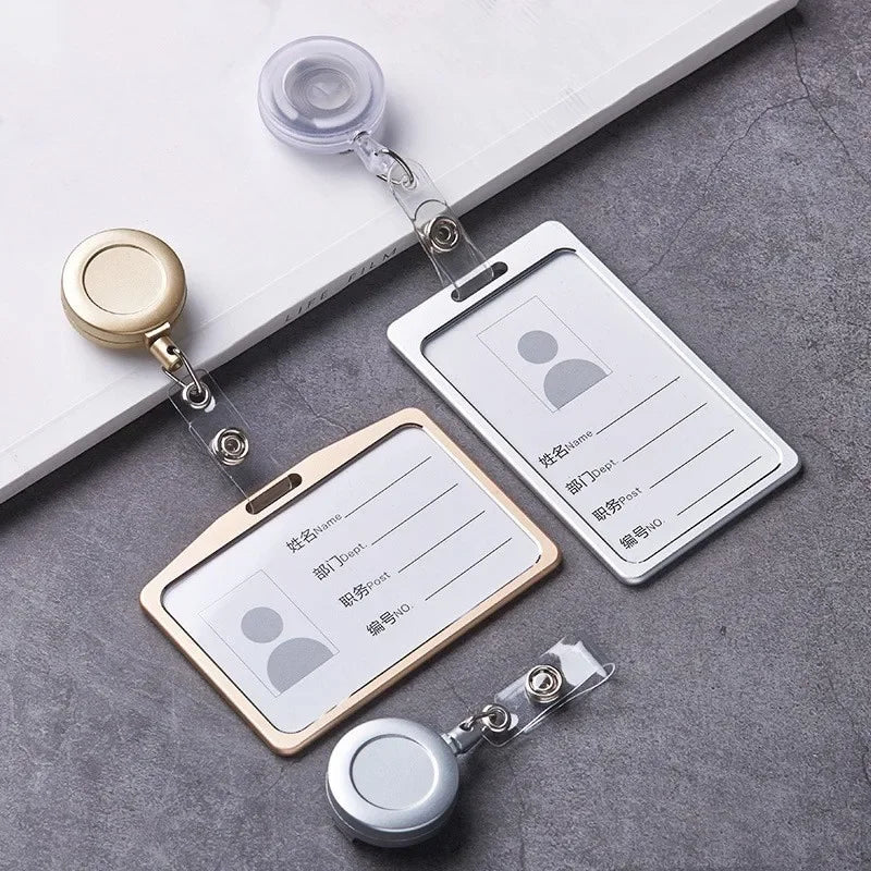 Aluminum Alloy Card Holder Retractable Badge Reel Employee Staff Name ID Work Card Holder Business Supplies
