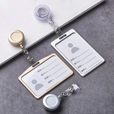 Aluminum Alloy Card Holder Retractable Badge Reel Employee Staff Name ID Work Card Holder Business Supplies