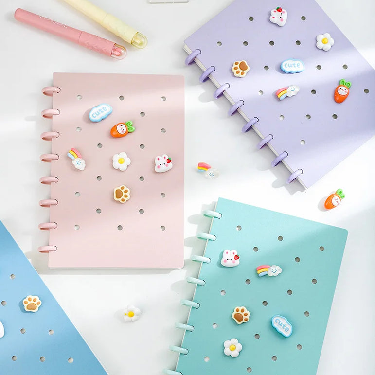 1 Piece of A5 Detachable Mushroom Button Loose-Leaf Book, Creative DIY Thickeneded Foam Pp Cover, 8.2*5.6inch, 100g Thickeneded Paper, 90 Pieces Of/180 Pages with Horizontal Lines, Ladies' Diary, for Gifts, Work, Office and S
