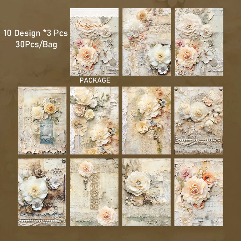 30pcs/pack Light Material Paper Dream Series Three-dimensional Simulation Flower Handbook Base Sticker