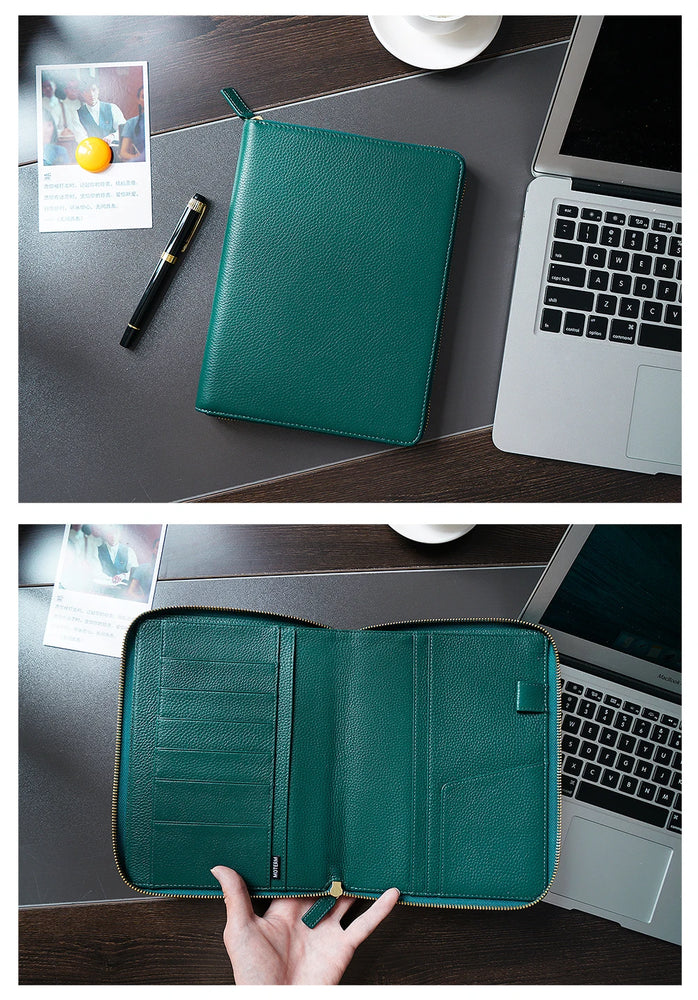 Moterm Genuine Pebbled Grain Leather A5 Zip Cover with Top Pocket Cowhide Planner Zipper Notebook Organizer Agenda Journal Diary