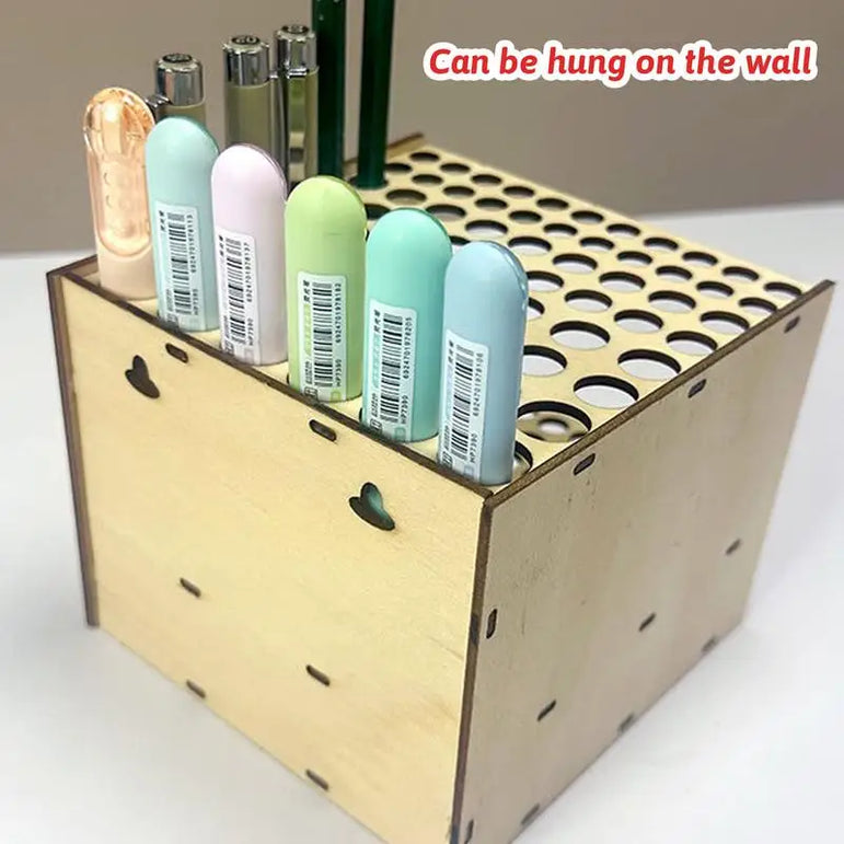 67 Holes Paintbrush Holder Stand Wooden Paint Brush Stand Desk Organizer Wall Mounted Makeup Brush Shelf For Painting Supplies