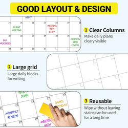 Erasable Large Wall Planner Calendar Huge Wet & Dry Erase Schedule Planner Calendar Giant Erasable Wall Calendar Blank Undated