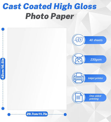 A3 Photo Paper, Waterproof Glossy for Photo Paper，Waterproof Embossed Card Paper Inkjet Photo Paper