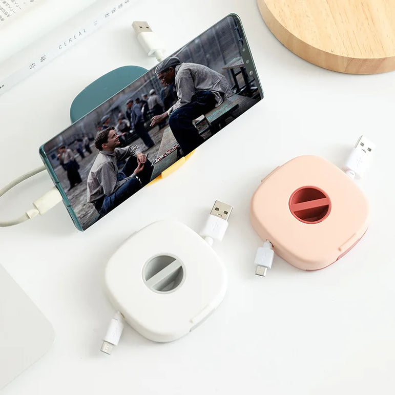 Cord Cable Winder Organizer with Phone Stand Rotate to Retract Tangle-Free Charging Cable Case Earphones USB Wires Organization