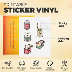 HTVRONT 100 Sheets 8.5x11in Matte Glossy Printable Vinyl Sticker Paper Waterproof Copy Paper For Inkjet Printer Dries Quickly