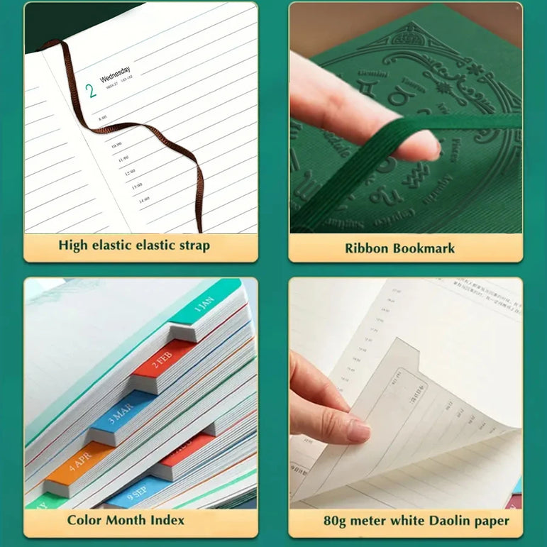 2026 A5 Textured PU Portable Agenda Book English Calendar Book Notepads Creative Daily Planner Reminder Desktop Date Calendar