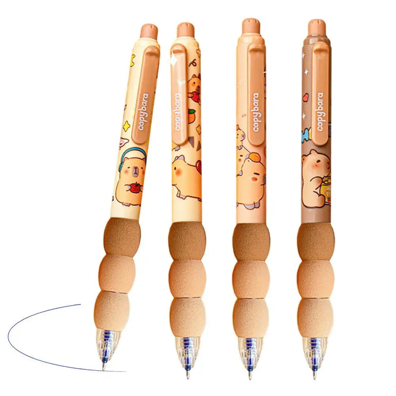 4Pcs Cute Cartoon Capybara Retractable Erasable Pens Cute Capybara Pens Nibs Blue Ink Writing Supplies Aesthetic Stationery