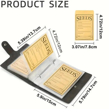 Large Capacity 5inch 2rings Seed Organizer Binder Insertable PU Leather Album for Seed Storage,Gardening Journal,Plant Envelopes