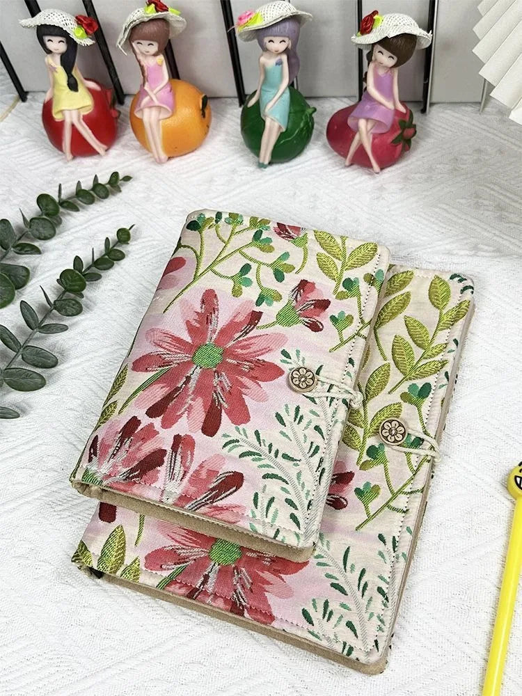A5 Handcrafted Journal with Embroidered Floral Fabric Cover,Personalized Life Journal,Aesthetic Notebook for Writing & Planning