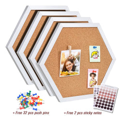 White Wood Frame Cork Board Equilateral Hexagon Pin Boards Decorative Postcard Wall Bulletin Board Innovative Message Boards