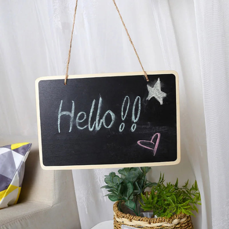 Creative Mini Reusable Wood Erasable Chalkboards with Hanging String Decorative Display Black Square Message Board Craft Gifts