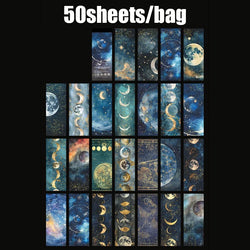 50pcs/bag moon phase theme stamping material book moon earth planet landscape material paper DIY handbook decoration cardstock