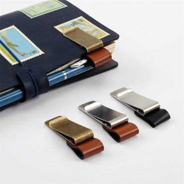 1Pc Metal Leather Pen Holder Brass Stainless Steel Pencil Clip Vintage Dairy Notebook Metal Clip Clipboards Pen Holder Pen Clip