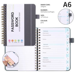 Spiral Password Keeper Book 56 Sheets Alphabetical Tabs Notebook PU Leather Cover Pen Holder Secure Internet Password Organizer