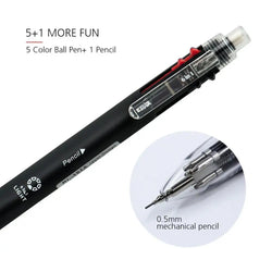 6 In 1 Multicolor Ballpoint Pen 5 Colors Ball Pen Creative Multicolor Ballpoint Pen 1 Automatic Pencil With Eraser for School