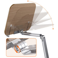 Book Stand for Reading Adjustable with 360° Rotating Base with Elastic Page Clip for Recipe Cookbooks Magazines Tablets Laptops