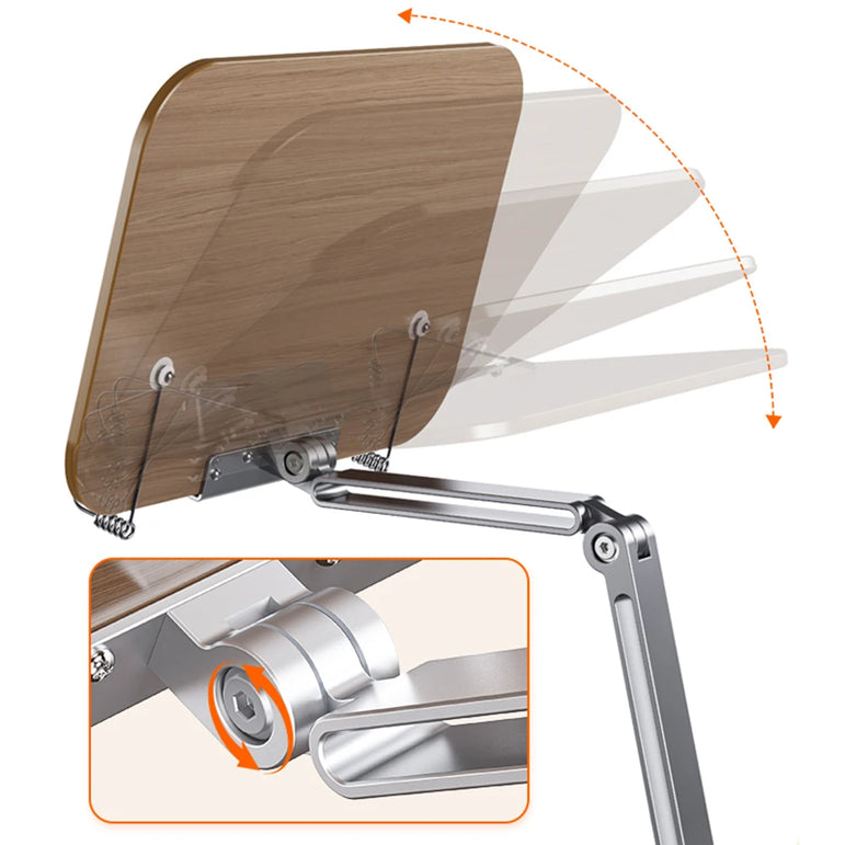 Book Stand for Reading Adjustable with 360° Rotating Base with Elastic Page Clip for Recipe Cookbooks Magazines Tablets Laptops