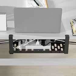 Under Desk Cable Management Tray Clamp Mounted Under Desk Cable Shelf Retractable Cable Storage Rack for Cords Wires Power Strip