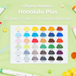 Ohuhu Honolulu Plus 36 Colors Alcohol Markers Double Tipped Art Marker Set Refillable Marker Pen Coloring Illustrations Drawing