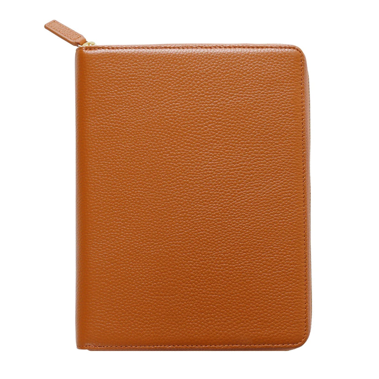 Moterm Genuine Pebbled Grain Leather A5 Zip Cover with Top Pocket Cowhide Planner Zipper Notebook Organizer Agenda Journal Diary