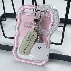 Transparent Card Holder Student Bus Campus Meal Card, 3-inch Polaroid Card Holder, Spring Pendant Keychain