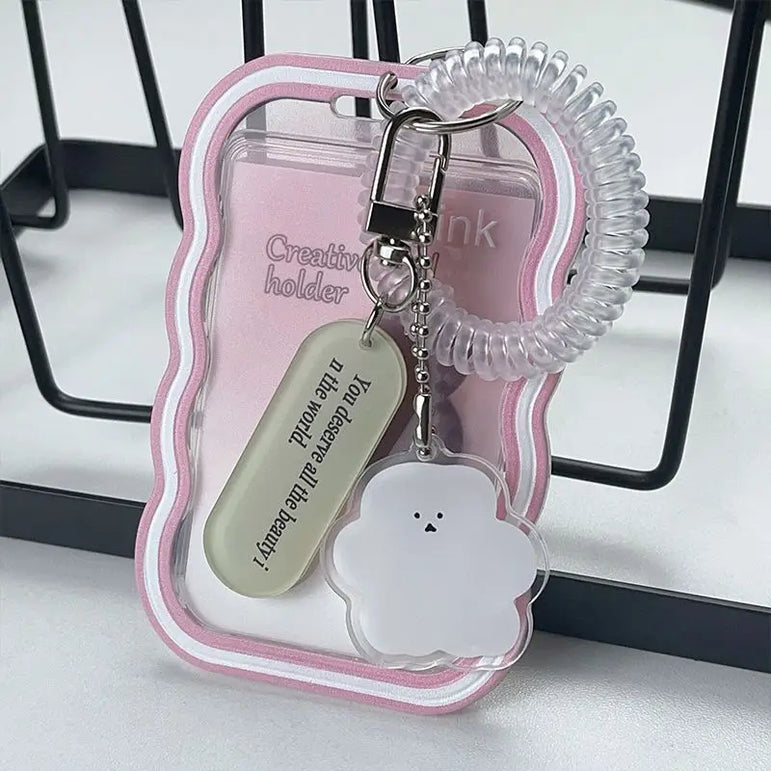 Transparent Card Holder Student Bus Campus Meal Card, 3-inch Polaroid Card Holder, Spring Pendant Keychain