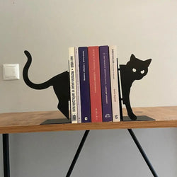 Metal Animal Bookends 1 Pair Cute Cat Bookends For Heavy Books Black Bookends Creative And Cute Cat Shape Desktop Organizer