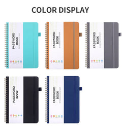 Spiral Password Keeper Book 56 Sheets Alphabetical Tabs Notebook PU Leather Cover Pen Holder Secure Internet Password Organizer