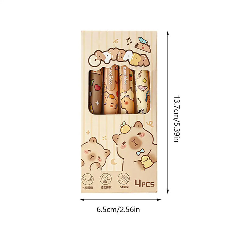 4Pcs Cute Cartoon Capybara Retractable Erasable Pens Cute Capybara Pens Nibs Blue Ink Writing Supplies Aesthetic Stationery