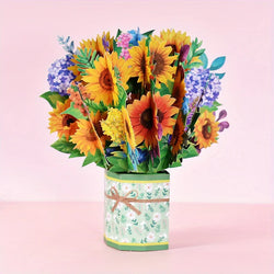 1pc Pop Up Cards 3D Paper Flowers Bouquet Greeting Cards Sunflower for Women Boss Best Friends Mother