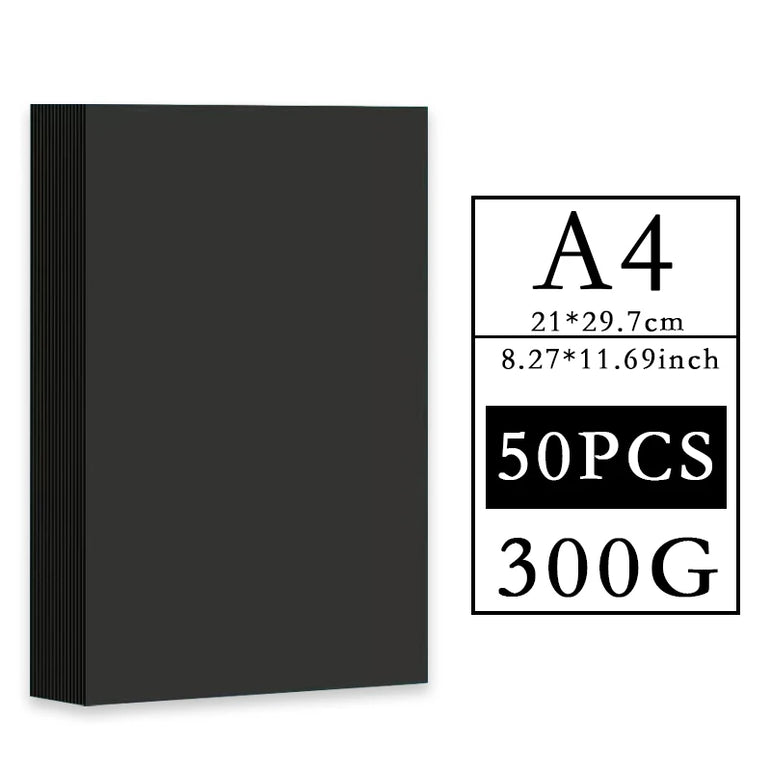 A4 180G200G300G 20/50PCS Black Cardboard Paper Handmade Card Paper DIY PackageThick Watercolor Painting Origami Crafts Pack