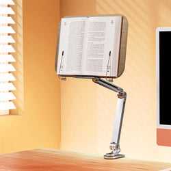 Book Stand for Reading Adjustable with 360° Rotating Base with Elastic Page Clip for Recipe Cookbooks Magazines Tablets Laptops